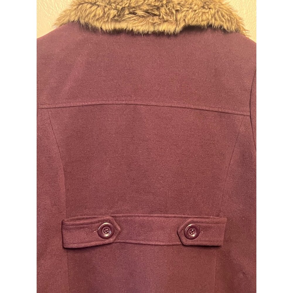 Dollhouse Women's Burgundy Peacoat Jacket Faux Fur Collar XL Double Breasted - Picture 14 of 16